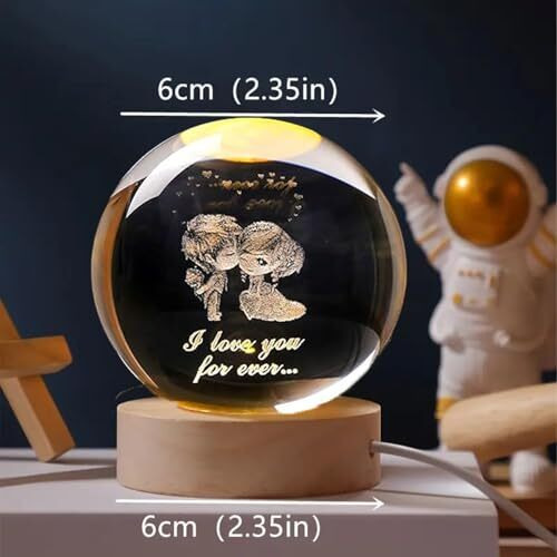 One94Store 3D Crystal Ball Night Lamp  Engraved Led Light With Love Message, Usb-Powered Table Lamp, Wooden Base, Romantic Home & Office Dcor, Bedroom, Anniversary, Birthday Gift (Warm White)