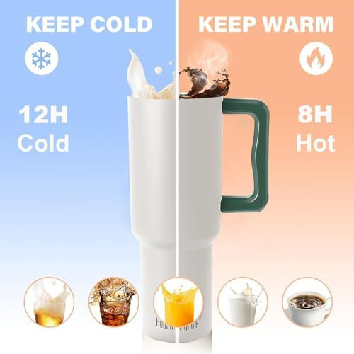 House Of Quirk 1200Ml Stainless Steel Tumbler Hot And Cold With Handle And Lid 2 Straw, Double Insulated Cup Leak Proof Mug Cupholder For Gym, Travelling (Tricolor)