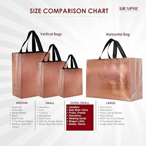 Drapme Extra-Small Size Pack Of 50 Pcs Glossy Metallic Laminated Non-Woven Reusable Eco-Friendly Party Return Gift Bags (Copper) (Extra-Small 6.75X9X3 Inch)