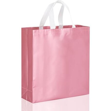 Drapme Medium Size Pack Of 50 Pcs Matt Metallic Laminated Non-Woven Reusable Eco-Friendly Party Return Gift Bags (Flamingo Pink) (Medium 12X13X4 Inch)
