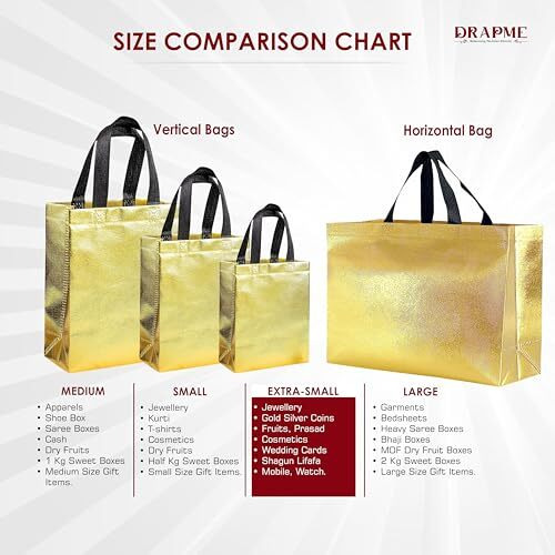 Drapme Extra-Small Size Pack Of 20 Pcs Glossy Metallic Laminated Non-Woven Reusable Eco-Friendly Party Return Gift Bags (Golden) (Extra-Small 6.75X9X3 Inch)
