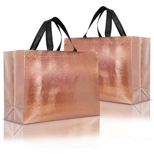 Drapme Large Size Pack Of 5 Pcs Glossy Metallic Laminated Non-Woven Reusable Eco-Friendly Party Return Gift Bags (Copper) (Large 17X12X5 Inch)