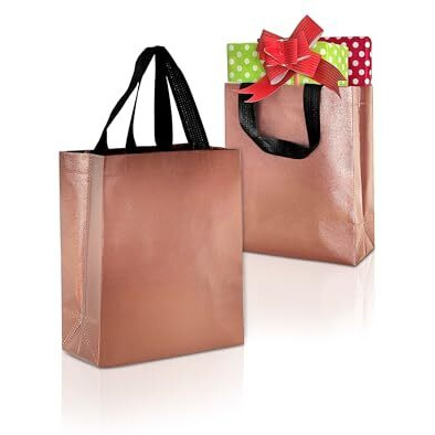 Drapme Small Size Pack Of 30 Pcs Glossy Metallic Laminated Non-Woven Reusable Eco-Friendly Party Return Gift Bags (Copper) (Small 9.5X10X4 Inch)