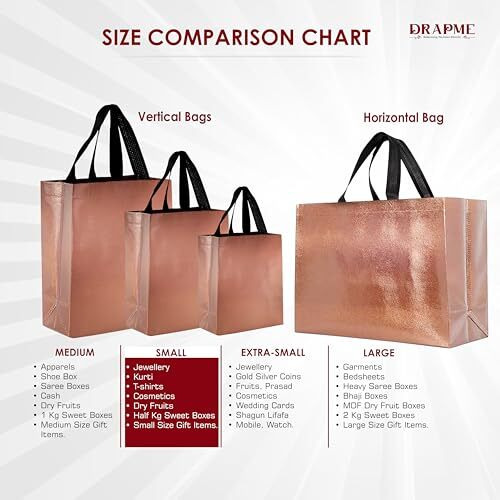 Drapme Small Size Pack Of 30 Pcs Glossy Metallic Laminated Non-Woven Reusable Eco-Friendly Party Return Gift Bags (Copper) (Small 9.5X10X4 Inch)