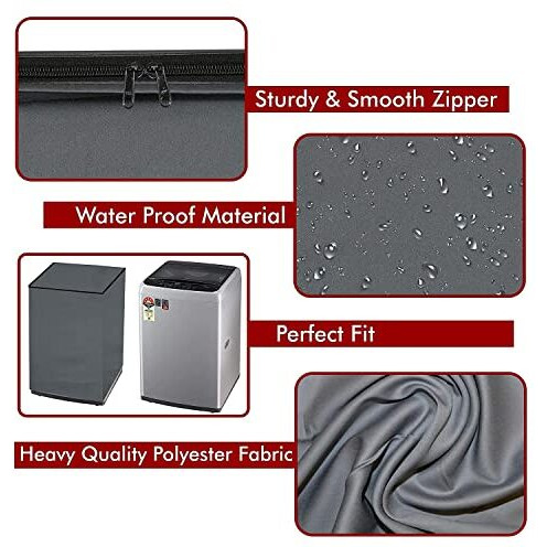 Yellow Weaves Waterproof & Dust-Proof Top Loading Fully Automatic Washing Machine Cover For 6 Kg, 6.5 Kg, 7Kg & 7.5 Kg (Grey ), Polyester