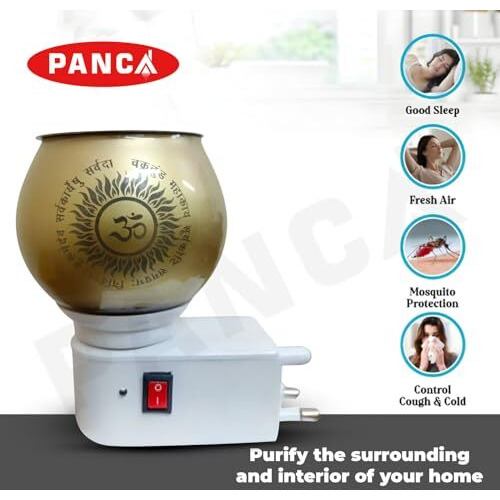 Panca Glass Kapoor Dani, Electric Camphor Diffuser Ganesh Ji Om Electic Camphor Burne, |Multipurpose Incense Aroma Dhoop Dani|Camphor Burner Diffuser|Electrical Night Lamp For Office, Home