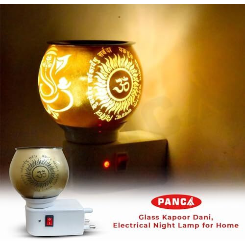 Panca Glass Kapoor Dani, Electric Camphor Diffuser Ganesh Ji Om Electic Camphor Burne, |Multipurpose Incense Aroma Dhoop Dani|Camphor Burner Diffuser|Electrical Night Lamp For Office, Home
