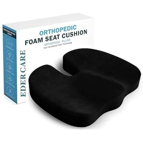 Eder Care Orthopedic Coccyx Seat Cushion For Tailbone, Sciatica, Lower Back Pain Relief-Ergonomic Car Driving Seat Sitting Office/Home Chair & Wheelchair With Removable Cover Black - Polyurethane Foam