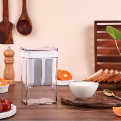 Homeessentials Greek Yogurt & Curd Maker - 1100Ml Fine Mesh Strainer With Lid | Multifunctional Yoghurt Filter | Curd Maker For Home | Whey Separator | Perfect For Homemade Yogurt, Curd, Cheese & More