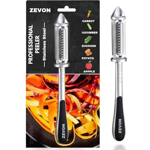 Zevon Stainless Steel Peeler For Vegetables And Fruits, 3 In 1 Multifunctional Julienne Peeler For Kitchen, Versatile Vegetable Peelers For Salad Preparation, Durable Vegetable Peeler (Silver/Black)