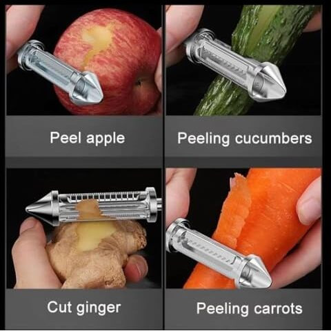 Zevon Stainless Steel Peeler For Vegetables And Fruits, 3 In 1 Multifunctional Julienne Peeler For Kitchen, Versatile Vegetable Peelers For Salad Preparation, Durable Vegetable Peeler (Silver/Black)
