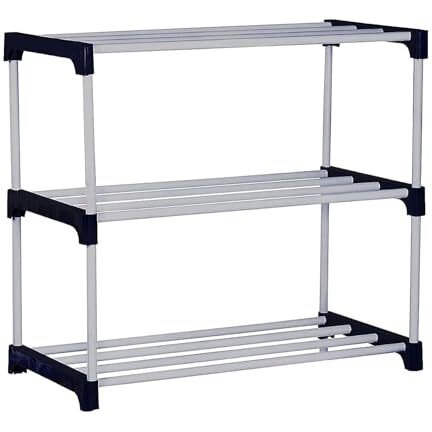 Lotspek Footwear Stand & Shelves Shoe Rack For Home | Floor Standing Shoes Shelf | 3 Tier Layer Plastic Foldable Shoe Stand, Shoe Organiser For Home & Office (Black, Pvc)
