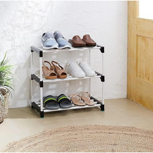 Lotspek Footwear Stand & Shelves Shoe Rack For Home | Floor Standing Shoes Shelf | 3 Tier Layer Plastic Foldable Shoe Stand, Shoe Organiser For Home & Office (Black, Pvc)