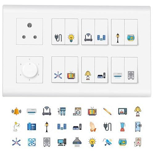11 Strokes Switch Board Stickers For Home - 3 Sheets Self Adhesive, Electric Switch Board Covers, Vinyl Transparent Stickers For Switches, Light Fan Stickers, Wall Switch Board Stickers, 22.9 Cms