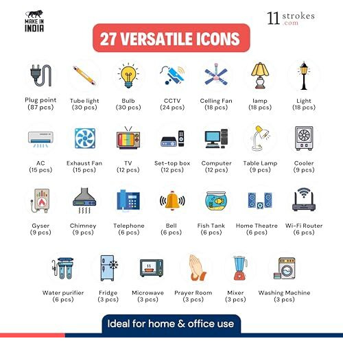 11 Strokes Switch Board Stickers For Home - 3 Sheets Self Adhesive, Electric Switch Board Covers, Vinyl Transparent Stickers For Switches, Light Fan Stickers, Wall Switch Board Stickers, 22.9 Cms