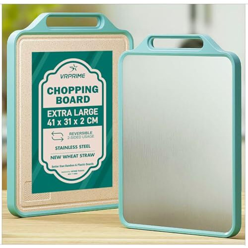 Vrprime Large Steel Chopping Cutting Board For Kitchen | Steel Heavy-Duty Cutting Board For Vegetables, Fruits Cutter, Meats | Eco-Friendly And Anti-Microbial (41 X 31Cm)
