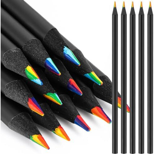Jashgop 12 Colors Rainbow Pencils For Kids Adults, Rainbow Colored Pencil Art Supplies For Girls Boys, Black Wooden Multi Colored Pencils Bulk For Coloring Drawing Sketching, Pre-Sharpened.