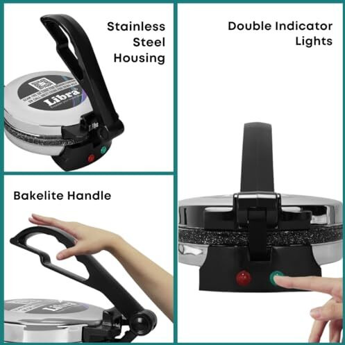 Libra Roti Maker Machine - Electric Roti Maker With Non-Stick 8.5Inch Plates And Durable Handle, Auto Temperature Control Chapati Maker Machine With Indicator Lights