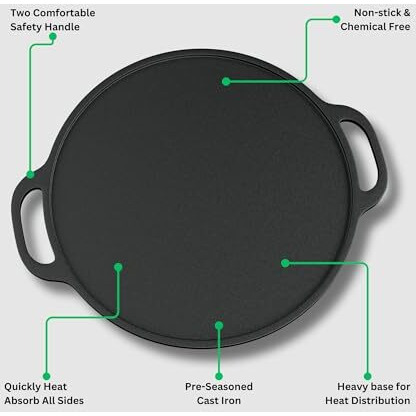 Esspy 12 Inch/30 Cm Pre-Seasoned Cast Iron Dosa Tawa Non Stick | Dosa Pan | Gas & Induction Cookware | Cast Iron Cookware | Toxin-Free | No Chemical Coating | 10 Years Warranty