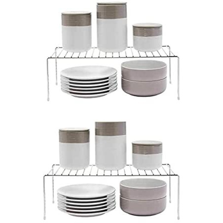 12For Collection 2Pcs Stainless Steel Kitchen Dish Rack Expandable Storage Shelves For Kitchen Cabinets Multipurpose Organizer Extend Up To 580 Mm , Free Standing, Tiered Shelf