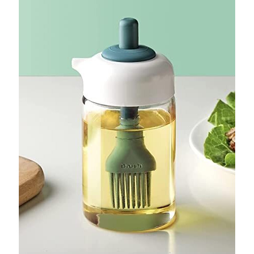 Kmils 230 Ml Oil Dispenser With Brush, Oil Containers For Kitchen, Oil Bottle For Kitchen, Oil Bottle With Brush, Oil Can For Cooking, Baking, Bbq, Marinating (Pack Of 1 Multi Colour) - Glass