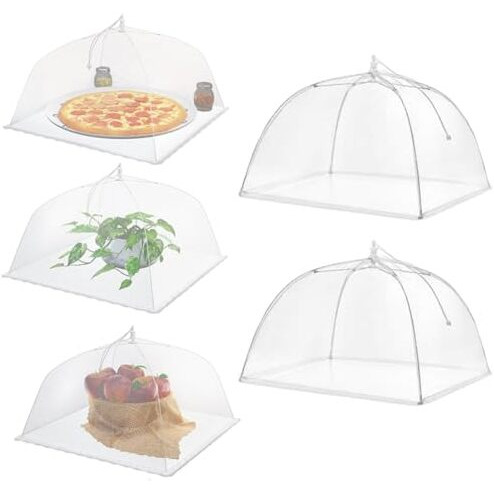 Hodaqe Food Cover For Outside 2Pcs Reusable Food Tent Fruit Cover Pop-Up Food Nets Outdoors Mesh Screen Collapsible 17 Inch,White