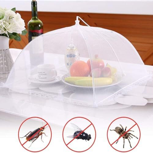 Hodaqe Food Cover For Outside 2Pcs Reusable Food Tent Fruit Cover Pop-Up Food Nets Outdoors Mesh Screen Collapsible 17 Inch,White