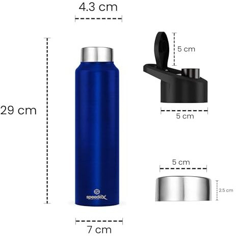 Speedex Stainless Steel Water Bottle 1 Ltr For Kids, Boys, Girls, 1 Litre Bottles For Gym, Sports, Fridge Use, School & Office - 1000Ml, Dark Blue Colour, Set Of 1, Steel Cap