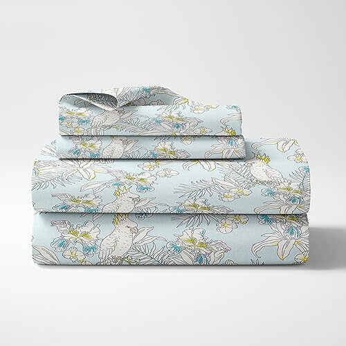 Haus & Kinder Double King Flat Bedsheet With 2 Pillow Covers, King Size For Double Bed Sheet, 100% Cotton Flat King Size Bedsheets, 144 Tc, Tropical Bird