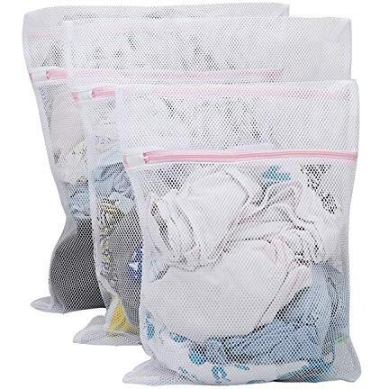 Zollyss Mesh Laundry Clothes Washing Bag, Pack Of 3, White