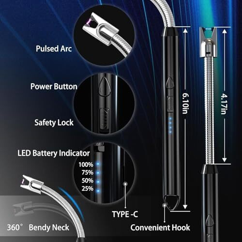 Bizbee Gas Lighter For Kitchen | Lighter For Gas Stove & Lighter For Candles | Electric Lighter Rechargeable Pooja & Kitchen Tools C-Type Port Kitchen Accessories Items (1 Pcs)