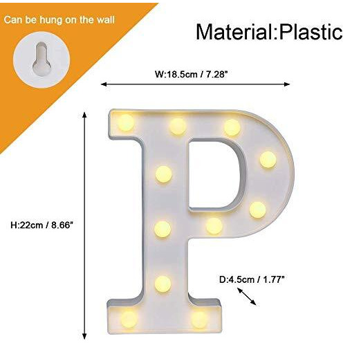 Satyam Kraft 1 Pcs Marquee Alphabet Letter Led Light | Decorative Name Lamp For Home, Bedroom, Wedding, Birthday, Anniversary & Romantic Gift And Night & Wall Lamp () (P, Big)
