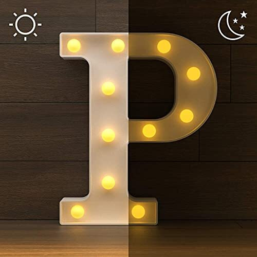 Satyam Kraft 1 Pcs Marquee Alphabet Letter Led Light | Decorative Name Lamp For Home, Bedroom, Wedding, Birthday, Anniversary & Romantic Gift And Night & Wall Lamp () (P, Big)
