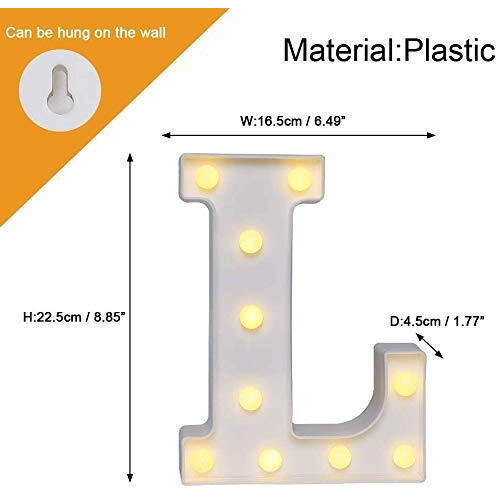Satyam Kraft 1 Pcs Marquee Alphabet Letter Led Light | Decorative Name Lamp For Home, Bedroom, Wedding, Birthday, Anniversary & Romantic Gift And Night And Wall Lamp (L, Big)