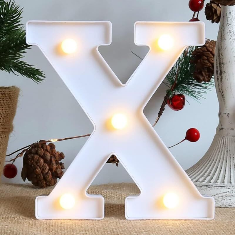 Satyam Kraft 1 Pcs Marquee Alphabet Letter Led Light | Decorative Name Lamp For Home, Bedroom, Wedding, Birthday, Anniversary & Romantic Gift And Night & Wall Lamp () (X, Small)