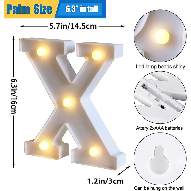 Satyam Kraft 1 Pcs Marquee Alphabet Letter Led Light | Decorative Name Lamp For Home, Bedroom, Wedding, Birthday, Anniversary & Romantic Gift And Night & Wall Lamp () (X, Small)