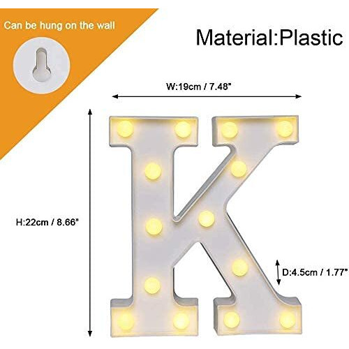 Satyam Kraft 1 Pcs Marquee Alphabet Letter Led Light | Decorative Name Lamp For Home, Bedroom, Wedding, Birthday, Anniversary & Romantic Gift And Night And Wall Lamp (K, Big)