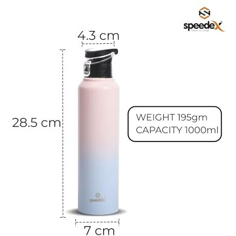 Speedex Stainless Steel Water Bottle 1 Ltr For Kids, Boys, Girls, 1 Litre Bottles For Gym, Sports, Fridge Use, School & Office - 1000Ml, Pink Blue Colour, Set Of 1, Flipper Cap