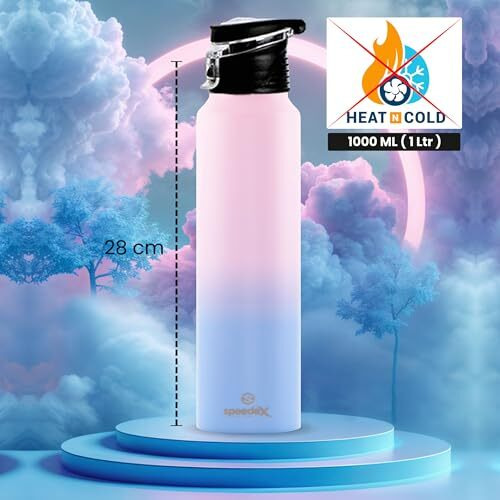Speedex Stainless Steel Water Bottle 1 Ltr For Kids, Boys, Girls, 1 Litre Bottles For Gym, Sports, Fridge Use, School & Office - 1000Ml, Pink Blue Colour, Set Of 1, Flipper Cap
