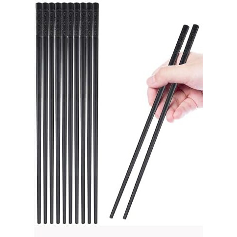 Inovera (Label) 5 Pairs Fiberglass Reusable Non-Slip Chopsticks For Sushi, Noodles, Fried Rice (24 Cm, Black)