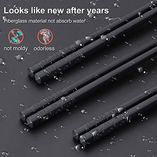 Inovera (Label) 5 Pairs Fiberglass Reusable Non-Slip Chopsticks For Sushi, Noodles, Fried Rice (24 Cm, Black)