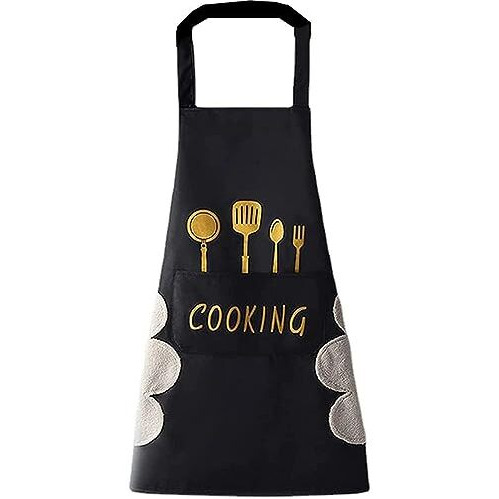 Docat Apron For Kitchen Cooking Waterproof Apron For Women Men With Pockets And Side Coral Velvet For Wiping Hands Towel Grill Cooking Bbq Kitchen Chef Apron Kitchen Accessories Items For Home Cooking