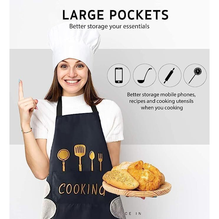 Docat Apron For Kitchen Cooking Waterproof Apron For Women Men With Pockets And Side Coral Velvet For Wiping Hands Towel Grill Cooking Bbq Kitchen Chef Apron Kitchen Accessories Items For Home Cooking