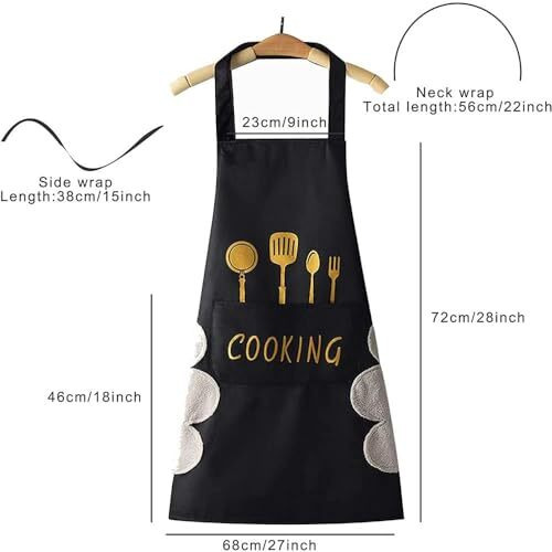 Docat Apron For Kitchen Cooking Waterproof Apron For Women Men With Pockets And Side Coral Velvet For Wiping Hands Towel Grill Cooking Bbq Kitchen Chef Apron Kitchen Accessories Items For Home Cooking