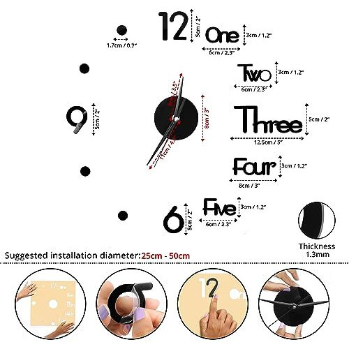 About Space Wall Sticker Clock - Diy 3D Adhesive Sticker, Non-Ticking, Frameless, Plastic Eva Analog Watch With Adjustable Sizes (25 Cm - 50 Cm) For Livingroom, Bedroom, Office Decor,Home Gift, Black