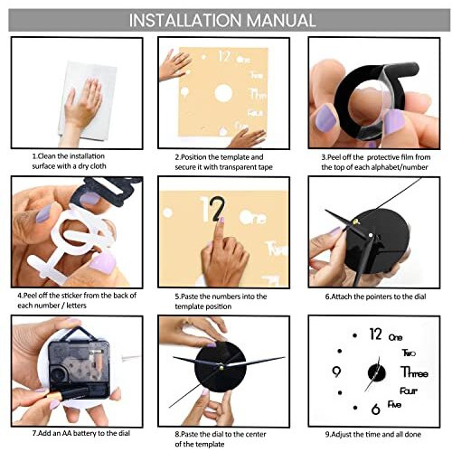 About Space Wall Sticker Clock - Diy 3D Adhesive Sticker, Non-Ticking, Frameless, Plastic Eva Analog Watch With Adjustable Sizes (25 Cm - 50 Cm) For Livingroom, Bedroom, Office Decor,Home Gift, Black