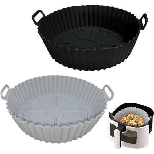 Niwix Pack Of 2 Air Fryer Silicone Liners I Round Basket Baking Accessories Tray I Basket Bowl I Nonstick Reusable Heat Resistant I Cooking Oven Insert Accessories Kitchen Gadgets (8 Inch, Pack Of 2)