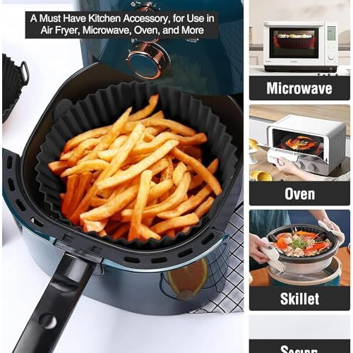 Niwix Pack Of 2 Air Fryer Silicone Liners I Round Basket Baking Accessories Tray I Basket Bowl I Nonstick Reusable Heat Resistant I Cooking Oven Insert Accessories Kitchen Gadgets (8 Inch, Pack Of 2)