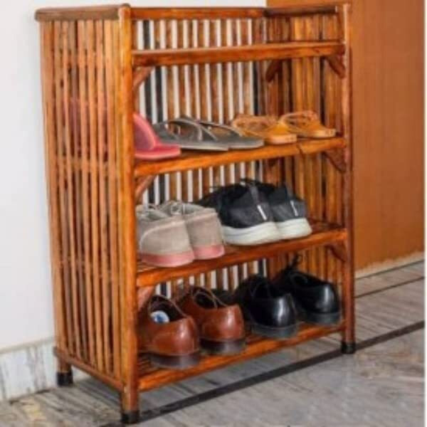 Cane Crafts 4 Tier Bamboo Wooden Shoe Racks Slipper Stand Chappal Storage Organizer Multi-Purpose Rack For Storage Entryway Shelf Organizer For Home And Kitchen