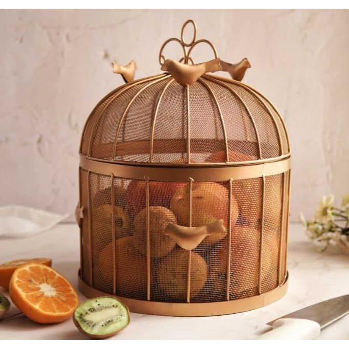 Rizik Store Modern Insect Free Metal Fruit Round Basket With Mesh Lid Suitable For Keeping Fruits, Vegetables (Transparent)